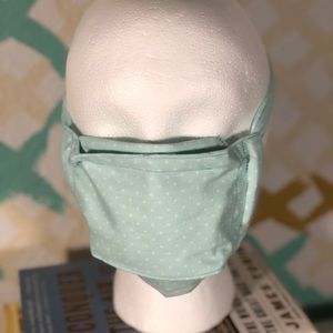 Light Teal and White Polka Dot Facemask w/ Pop-out